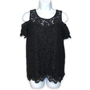 Lee black lace style cold shoulder top keyhole back size medium